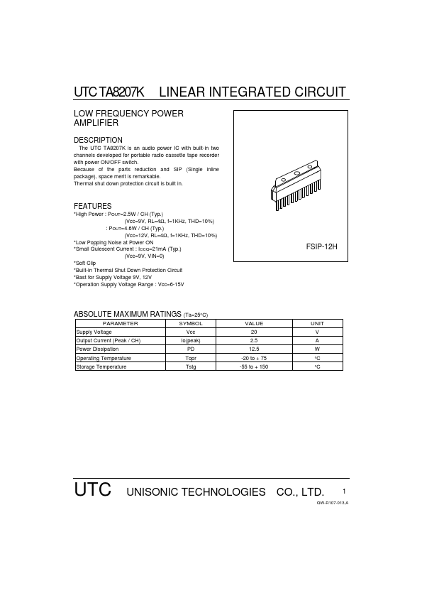 <?=UTCTA8207K?> डेटा पत्रक पीडीएफ