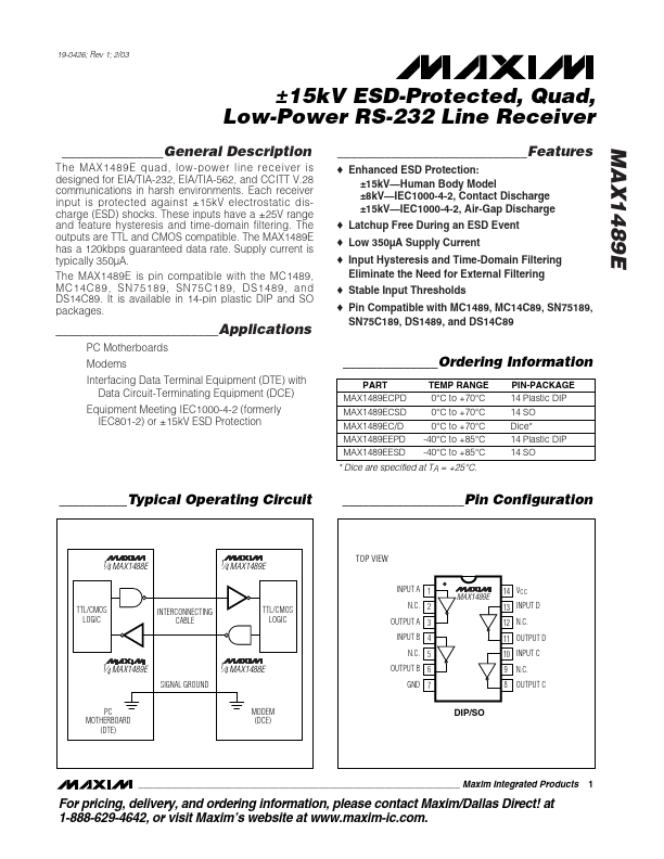 <?=MAX1489E?> डेटा पत्रक पीडीएफ