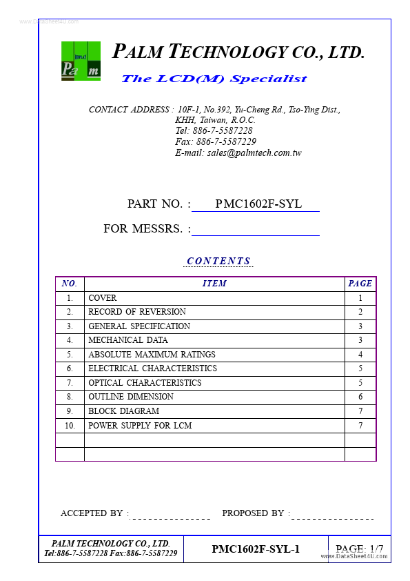 <?=PMC1602F-SYL?> डेटा पत्रक पीडीएफ