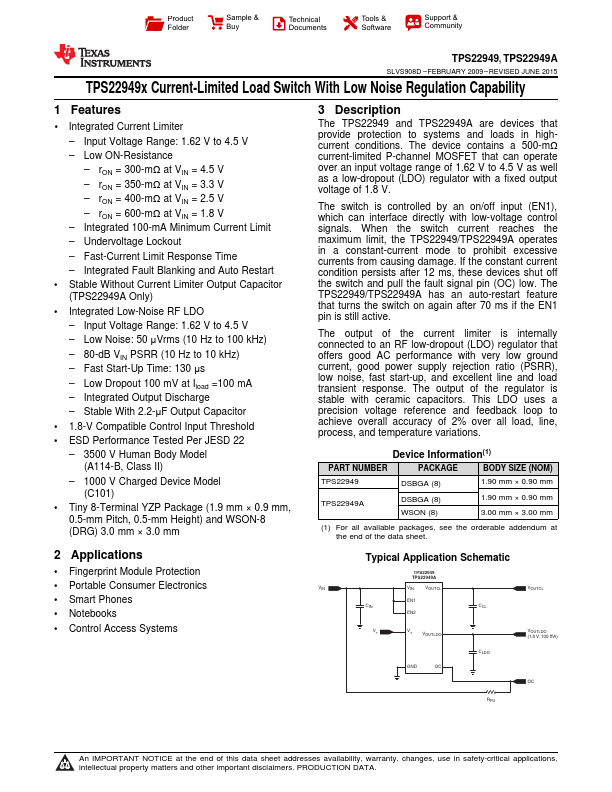 <?=TPS22949A?> डेटा पत्रक पीडीएफ