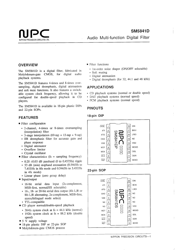 SM5841D Nippon Precision Circuits Inc