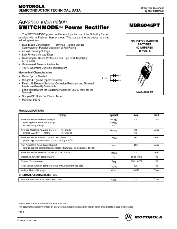 MBR6045PT Motorola