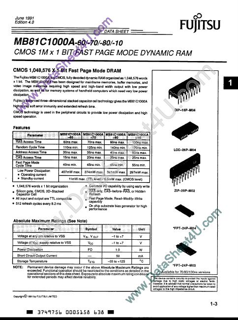 <?=MB81C1000A?> डेटा पत्रक पीडीएफ