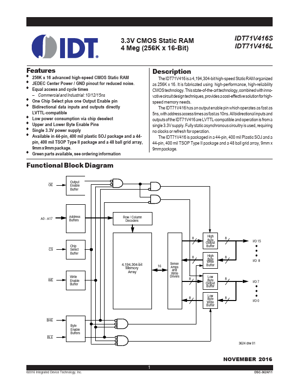IDT71V416S Integrated Device Technology