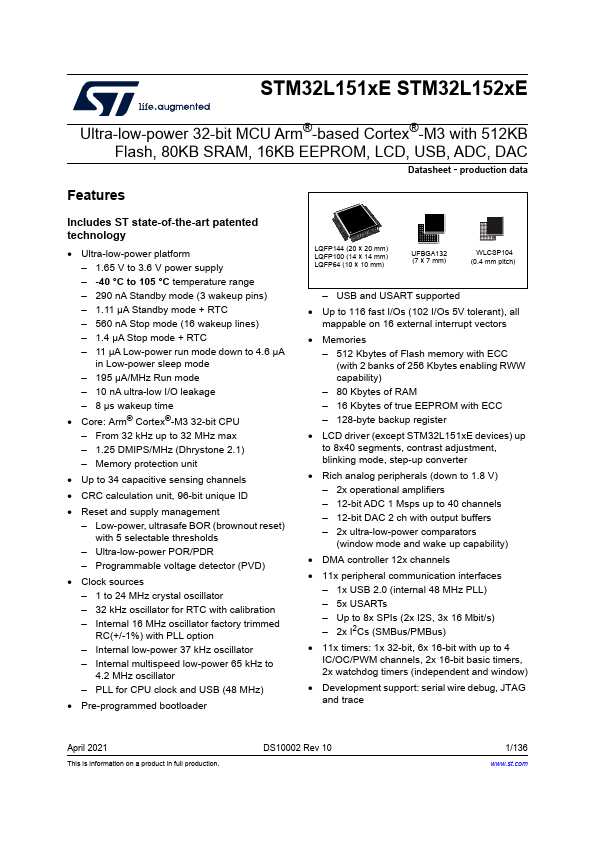 <?=STM32L152RE?> डेटा पत्रक पीडीएफ