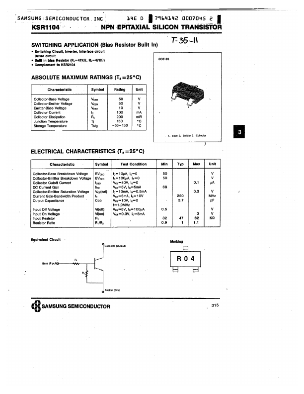 KSR1104 Samsung semiconductor