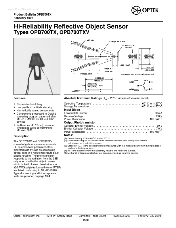 OPB700TXV OPTEK Technologies