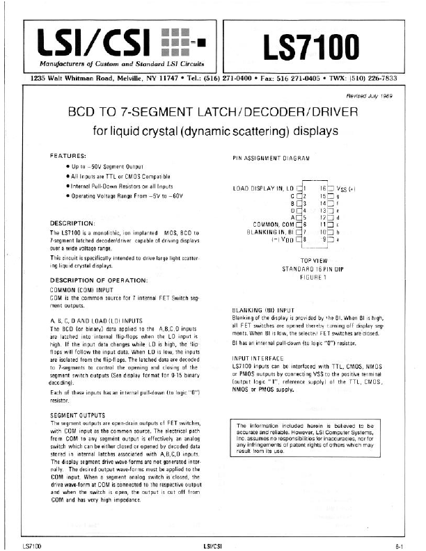 <?=LS7100?> डेटा पत्रक पीडीएफ