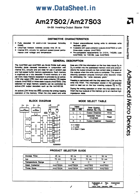<?=AM27S03?> डेटा पत्रक पीडीएफ
