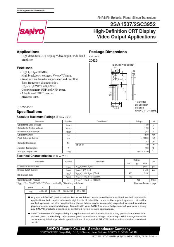 2SA1537 Sanyo Semicon Device