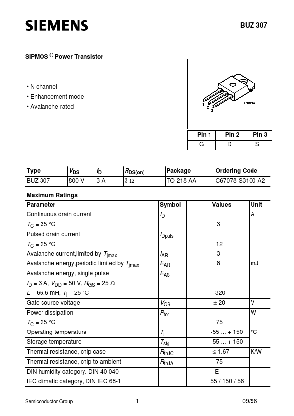 BUZ307 Siemens Semiconductor Group