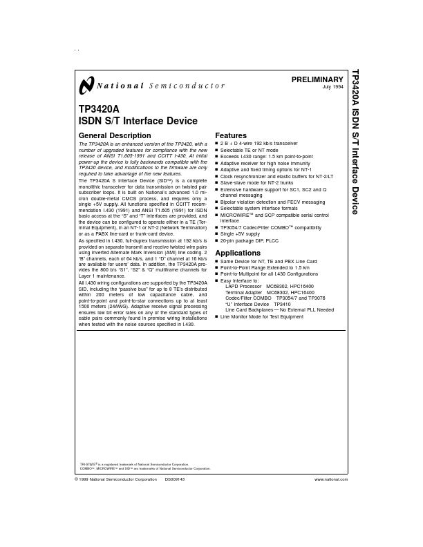 TP3420A National Semiconductor