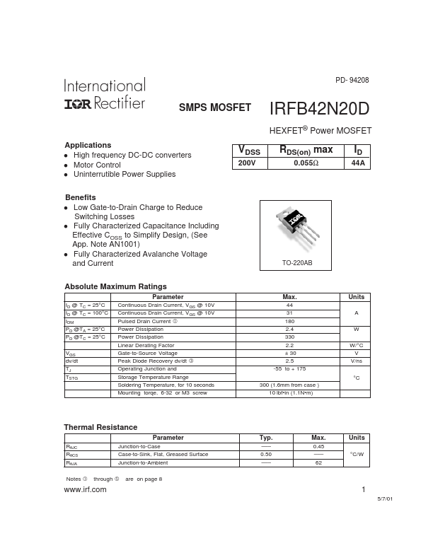 IRFB42N20D International Rectifier