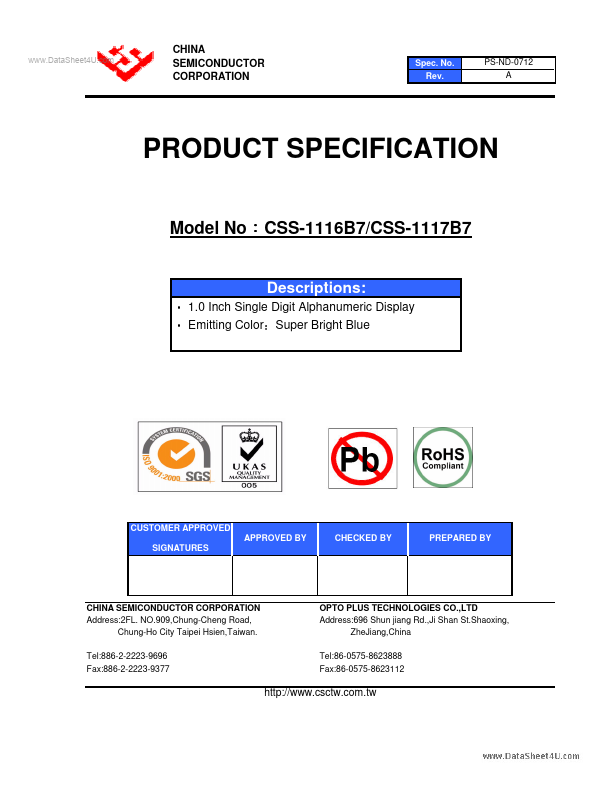 CSS-1116B7 China Semiconductor Corporation