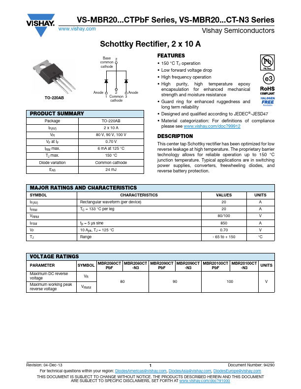 MBR2090CTPbF