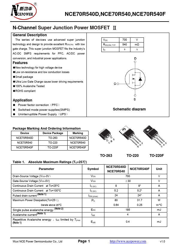 <?=NCE70R540?> डेटा पत्रक पीडीएफ