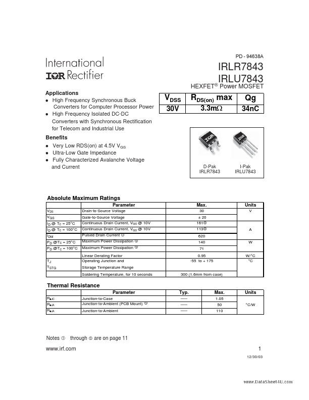 IRLU7843 International Rectifier