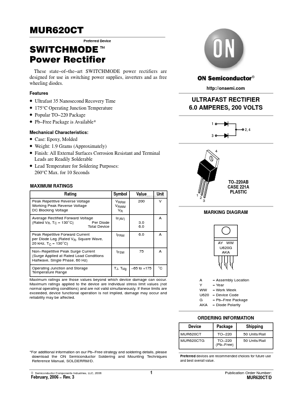 MUR620CT ON Semiconductor