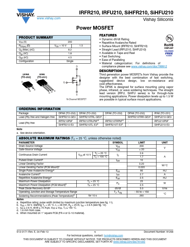 IRFU210 Vishay Siliconix