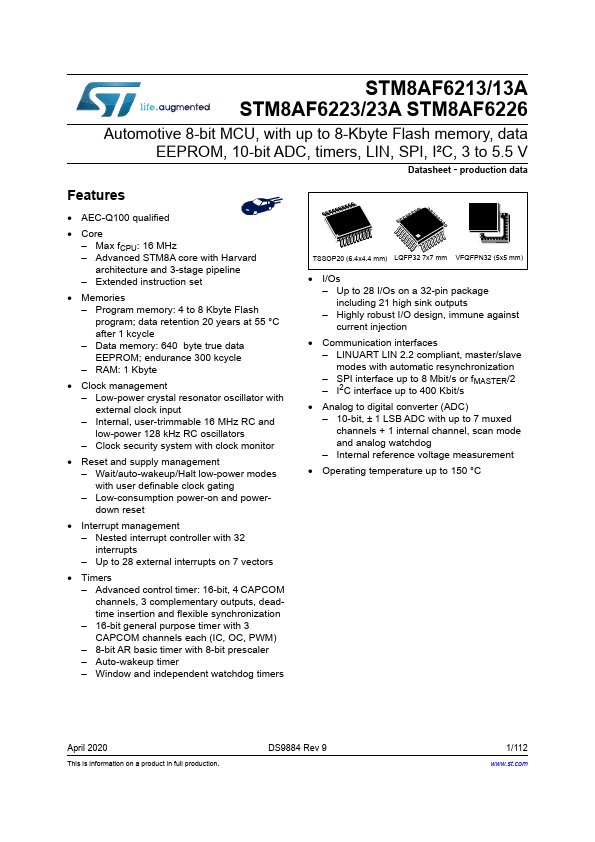 <?=STM8AF6226?> डेटा पत्रक पीडीएफ