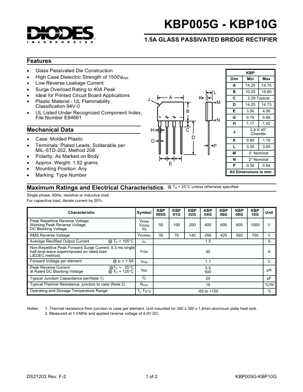 KBP005G Diodes Incorporated