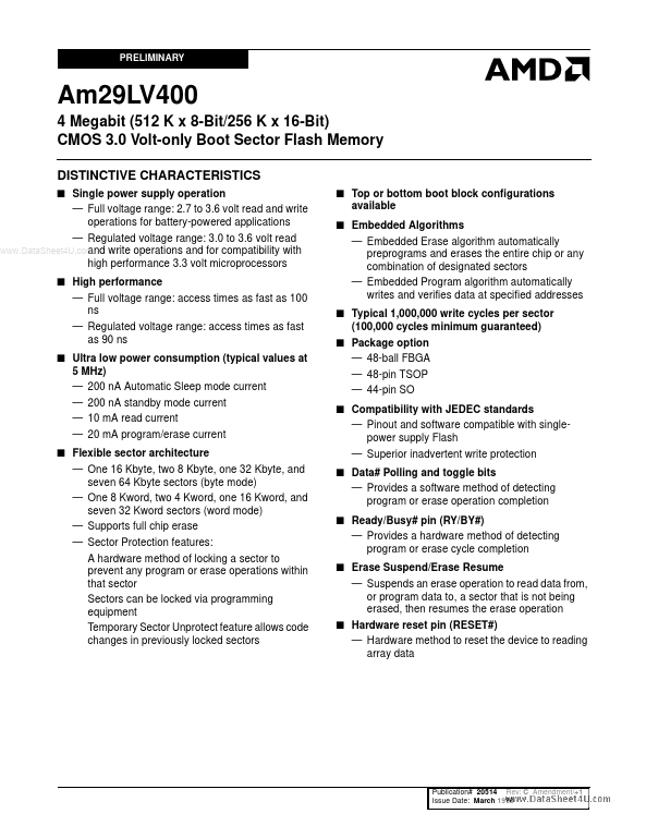 29LV400BA Advanced Micro Devices