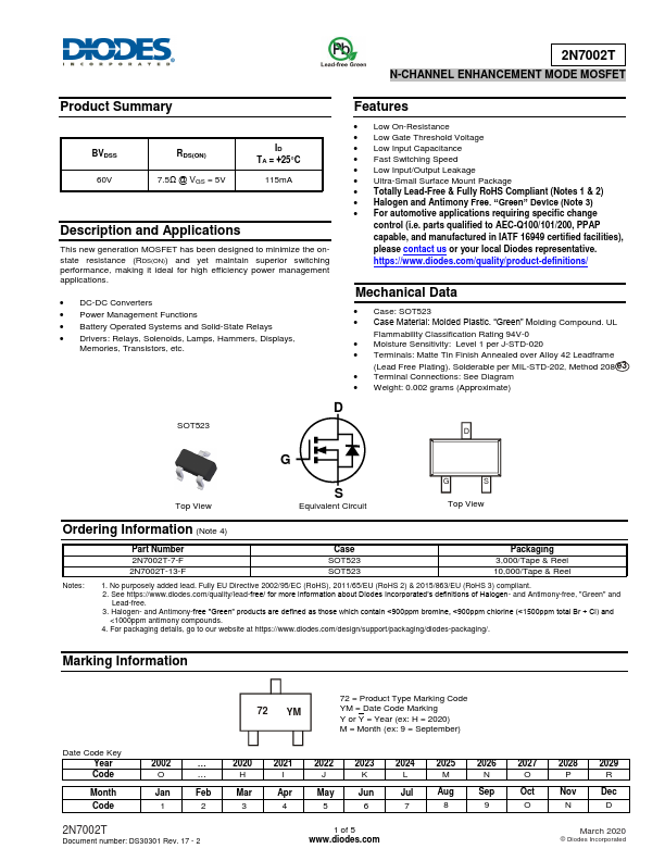 2N7002T Diodes Incorporated