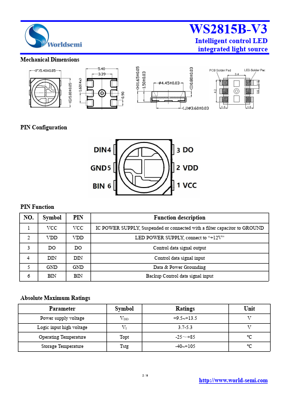 WS2815B-V3 LED Datasheet pdf - control LED. Equivalent, Catalog