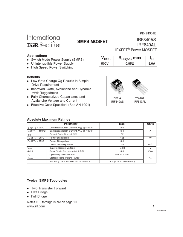 IRF840AL International Rectifier