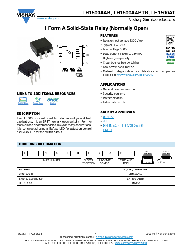 LH1500AABTR Vishay Siliconix