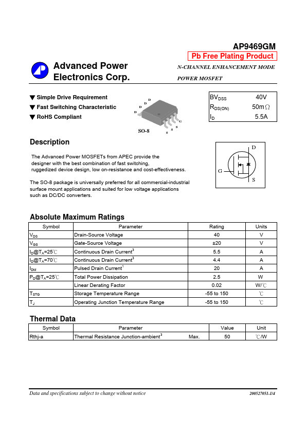 AP9469GM Advanced Power Electronics
