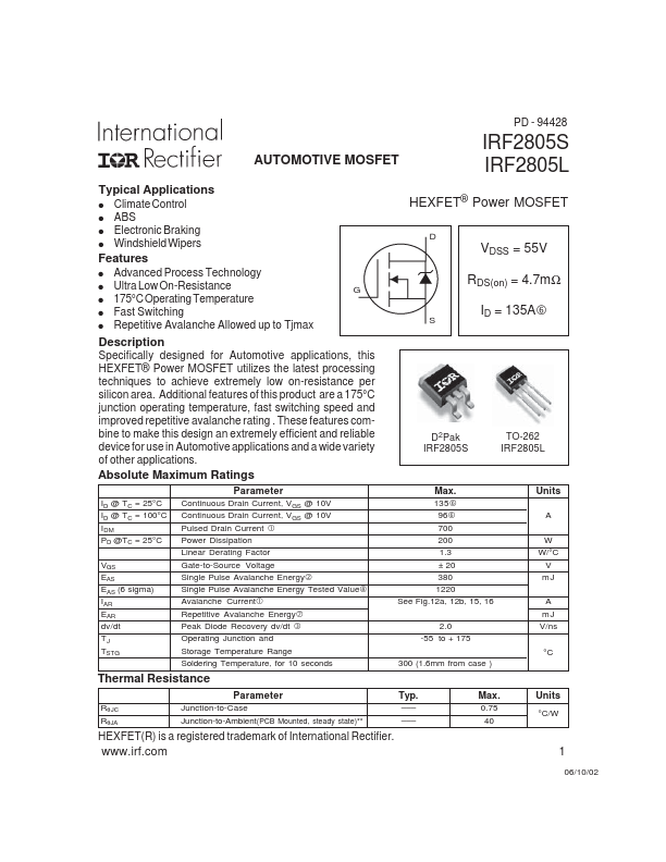 <?=IRF2805L?> डेटा पत्रक पीडीएफ