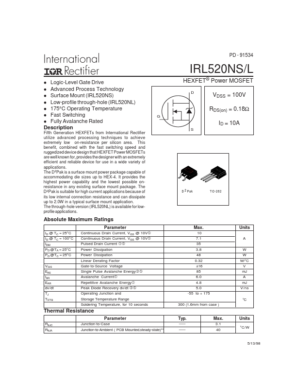 IRL520NL International Rectifier