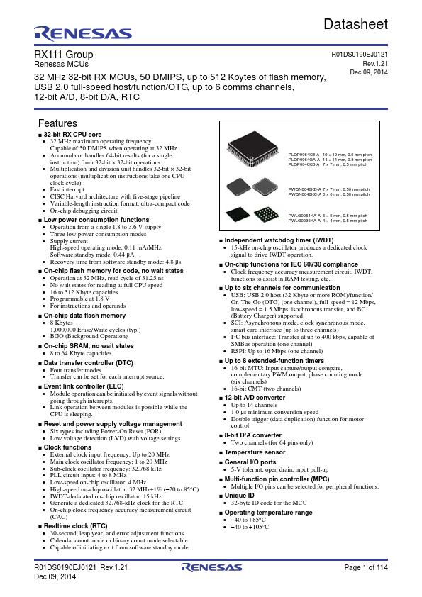 R5F5111JADFK Renesas