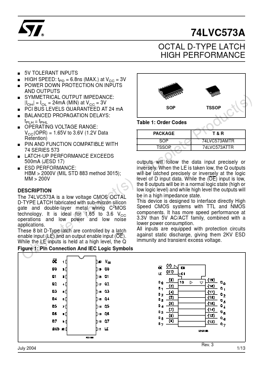 <?=74LVC573A?> डेटा पत्रक पीडीएफ