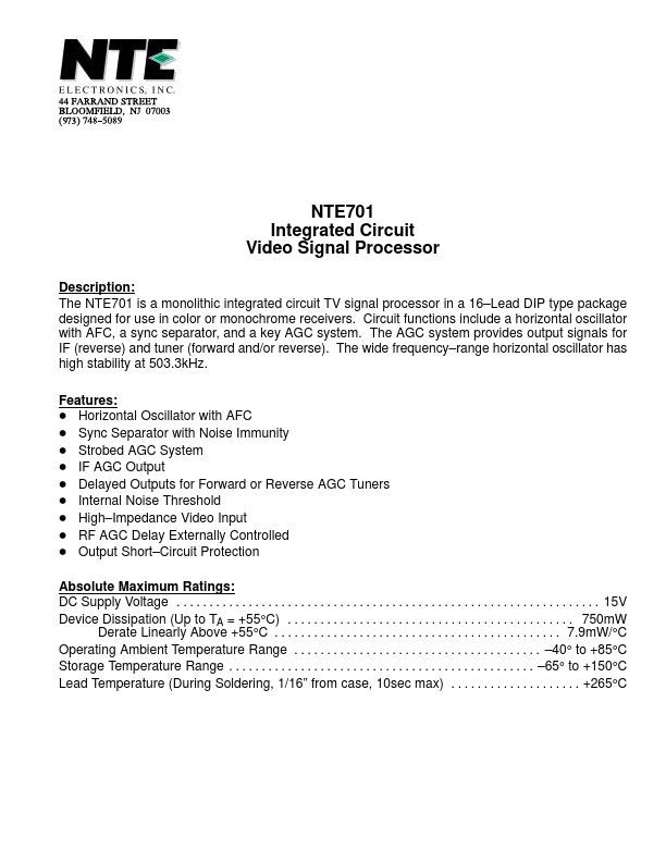 NTE701 NTE Electronics