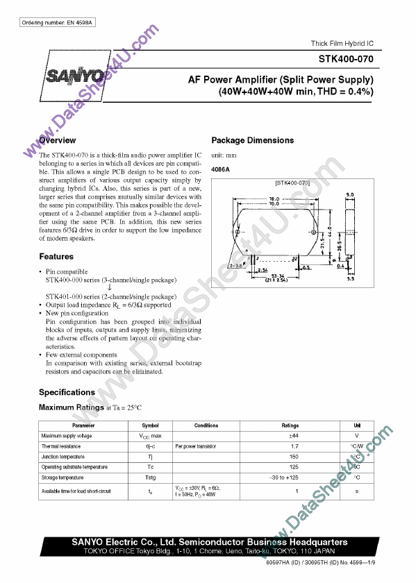 <?=STK400-070?> डेटा पत्रक पीडीएफ