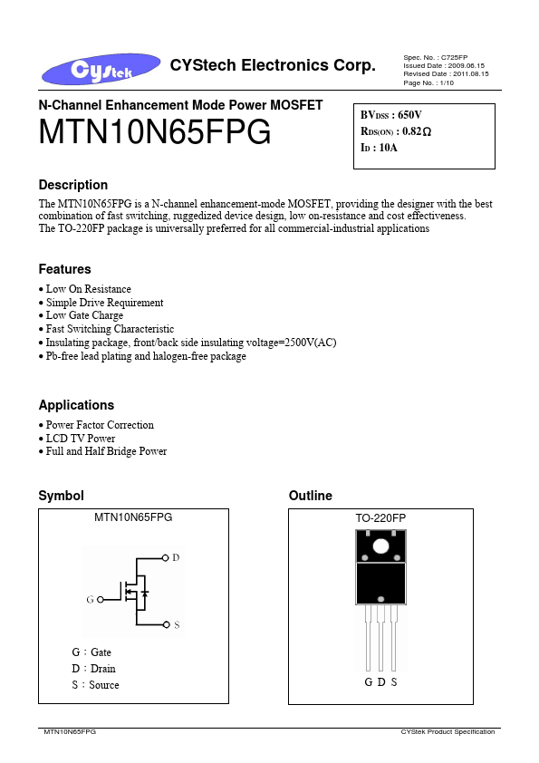 MTN10N65FPG CYStech