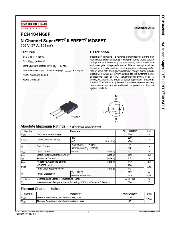 <?=FCH104N60F?> डेटा पत्रक पीडीएफ