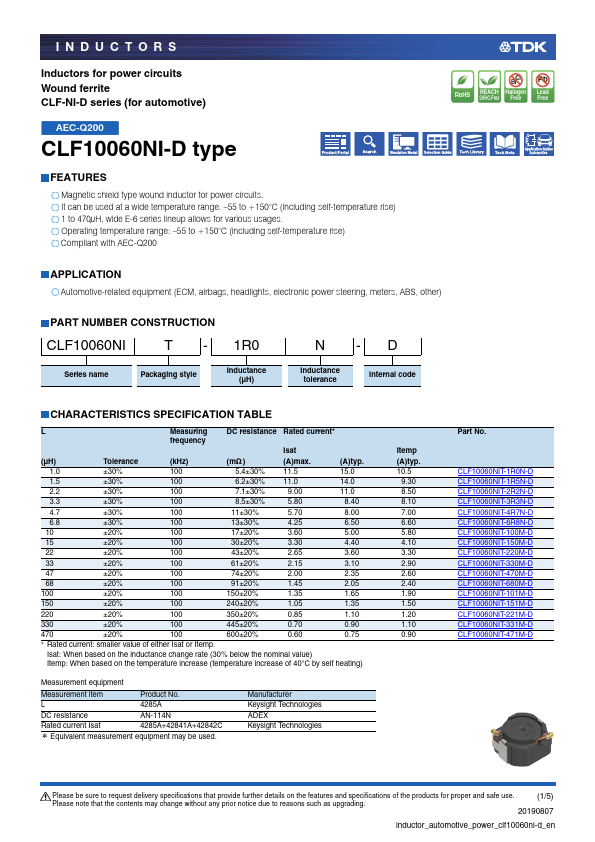 <?=CLF10060NIT-1R5N-D?> डेटा पत्रक पीडीएफ