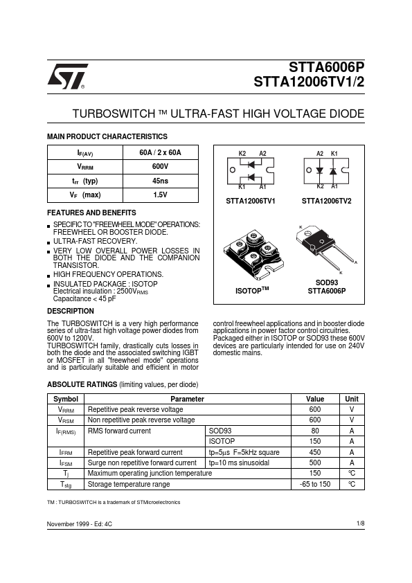 STTA12006TV2 ST Microelectronics