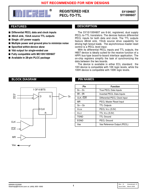 SY10H607 Micrel Semiconductor