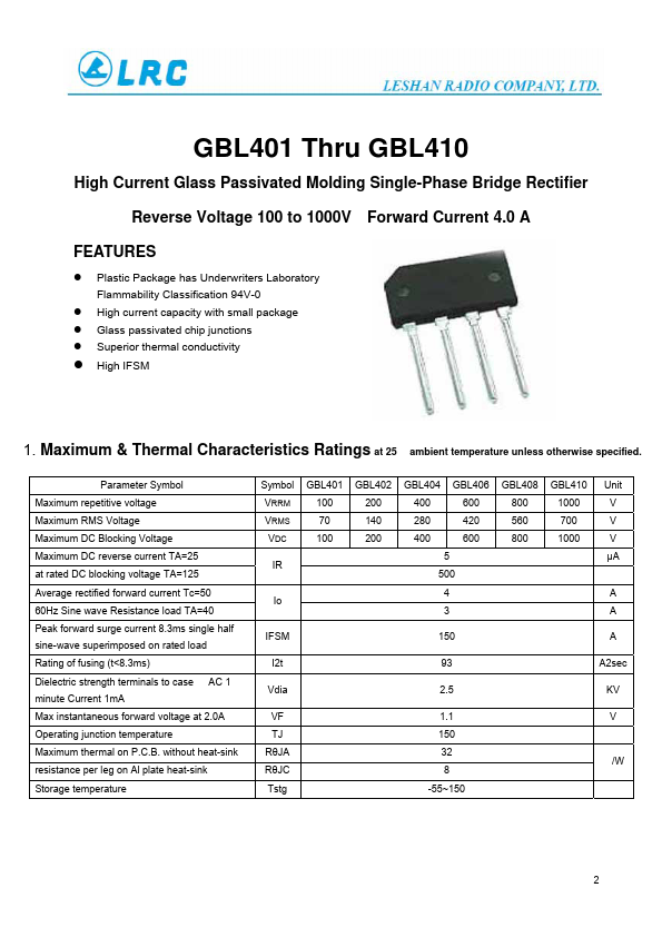 <?=GBL401?> डेटा पत्रक पीडीएफ