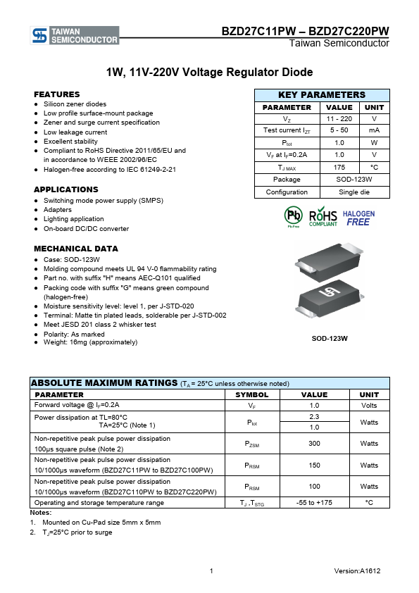 BZD27C200PW Taiwan Semiconductor