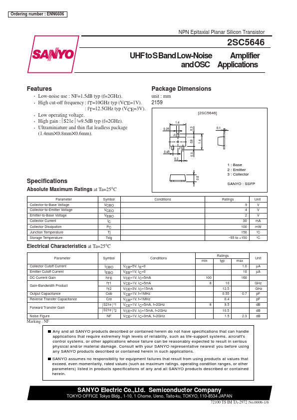 2SC5646 Sanyo Semicon Device