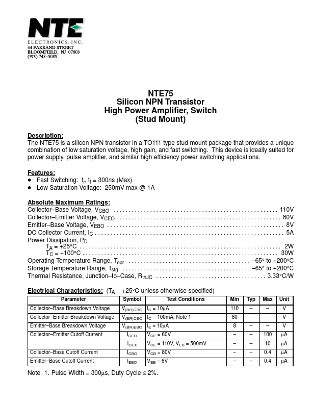 NTE75 NTE Electronics