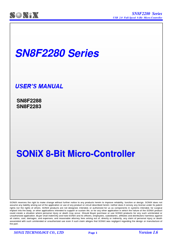 SN8F2288 SONiX Technology Company