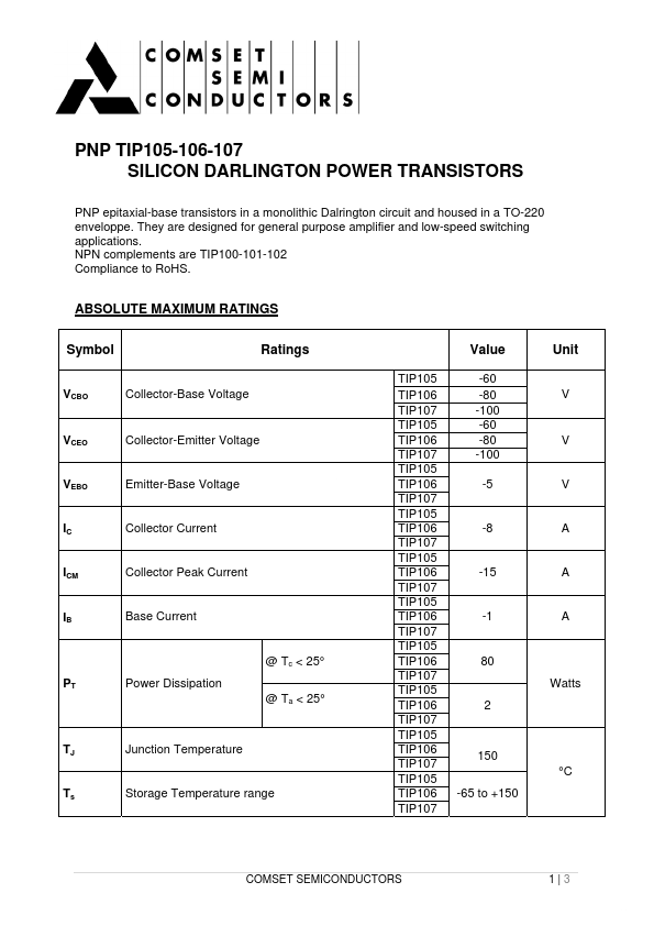 TIP106 Comset Semiconductors