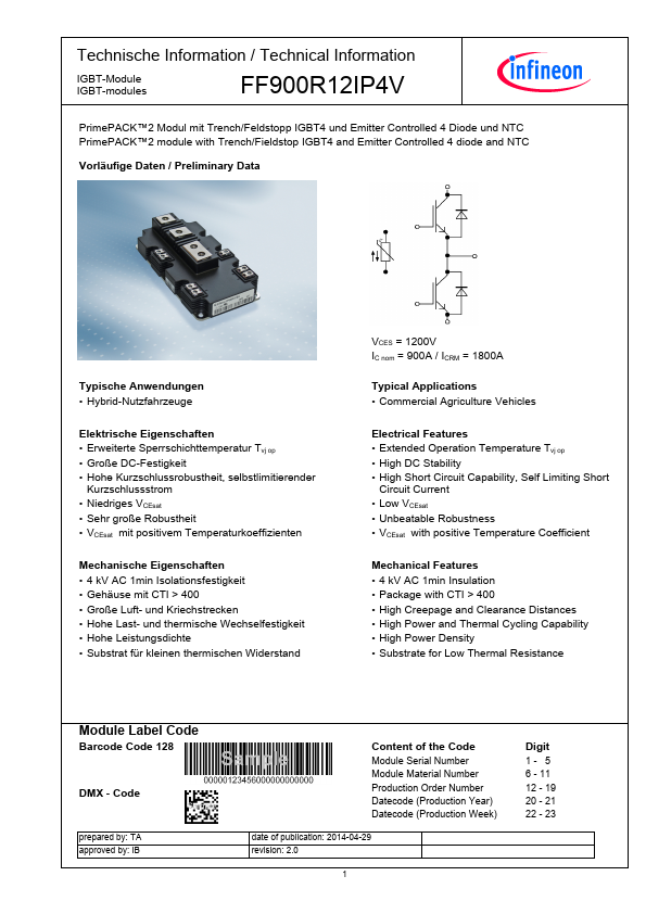 <?=FF900R12IP4V?> डेटा पत्रक पीडीएफ