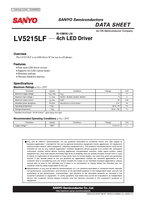 <?=LV5215LF?> डेटा पत्रक पीडीएफ